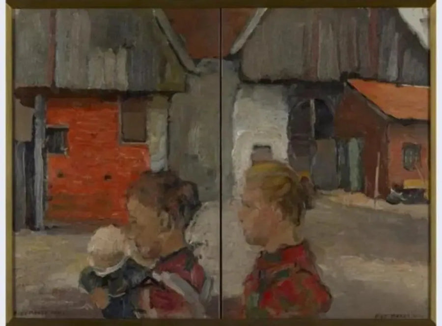 Tarım binalarının arka cepheleri ile figürler - Piet Mondrian
