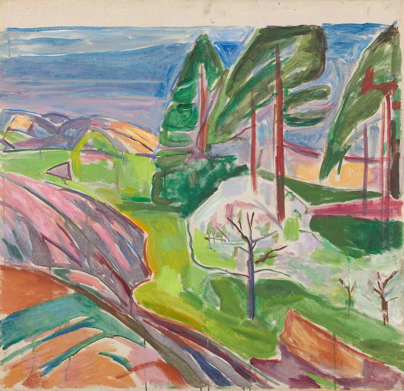 Çiçek Açmış Çamlar ve Meyve Ağaçları - Edvard Munch