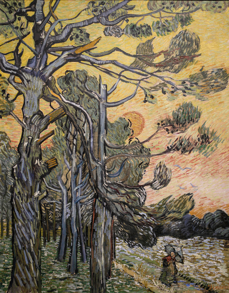 Kızıl gökyüzü ve batan güneş karşısında çiviler - Vincent van Gogh