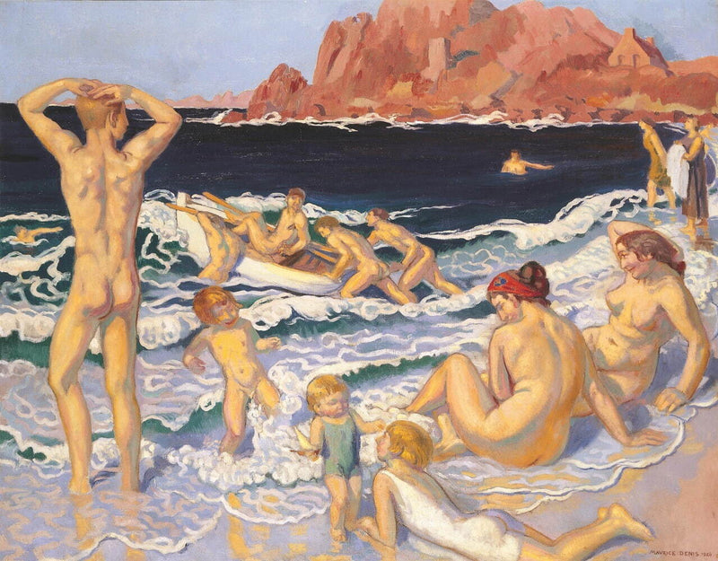 Tekne ve çıplak adam plajı - Maurice Denis