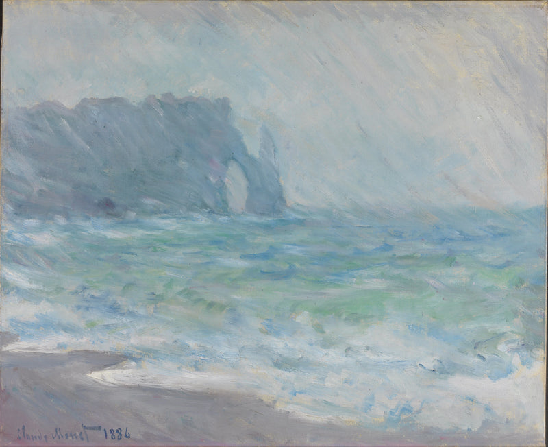 W1044 Étretat'ta yağmur - Claude Monet