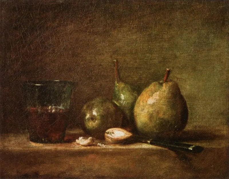 Armutlar, cevizler ve şarap kadehi - Jean Siméon Chardin