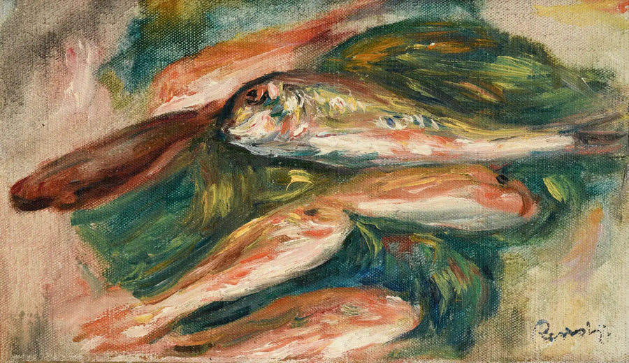 Yeşil bir yaprak üzerindeki balıklar - Pierre-Auguste Renoir