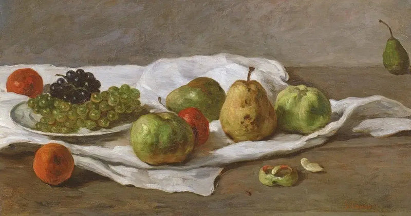 Elmalar, armutlar ve üzümler bir masada - Gustave Courbet