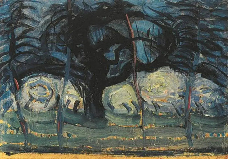 Mavi Elma Ağacı Dalgalı Çizgilerle I - Piet Mondrian