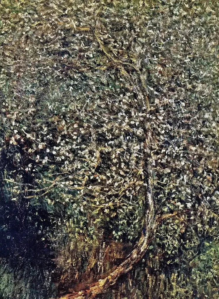 Suyun kenarındaki çiçek açan elma ağaçları - Claude Monet