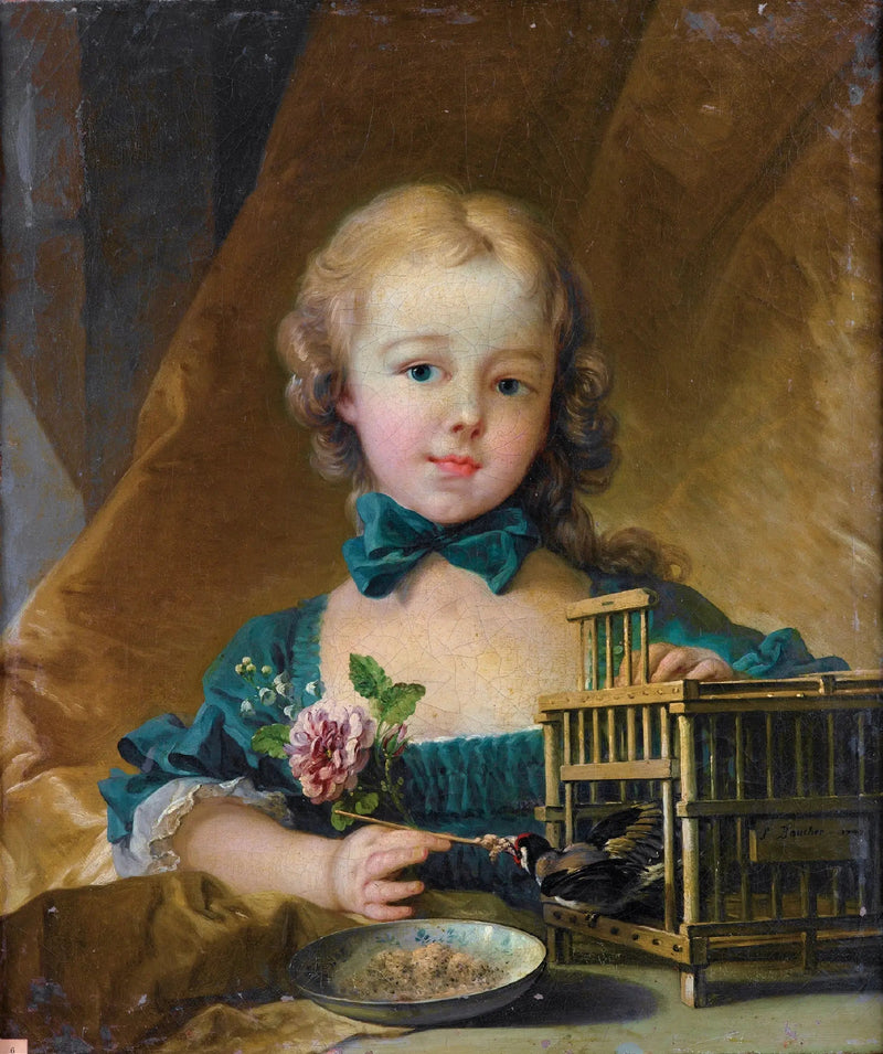Alexandrine Le Normant d'Étiolles portresi, bir serçe ile oynarken - François Boucher