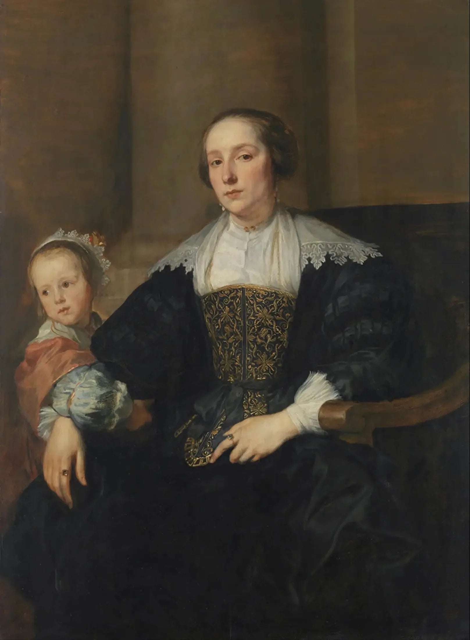 Portrait d'Anna van Thielen, épouse du peintre Theodoor Rombouts avec leur fille - Antoine van Dyck image 1 reproduction de peinture à l’huile