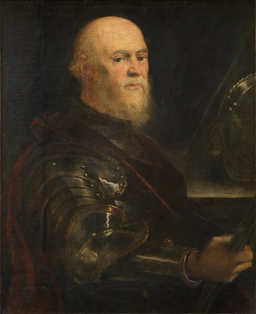 Zırhlı bir adamın portresi, muhtemelen Jan Amor Tarnowski, komuta asası tutuyor - Jacopo Tintoretto