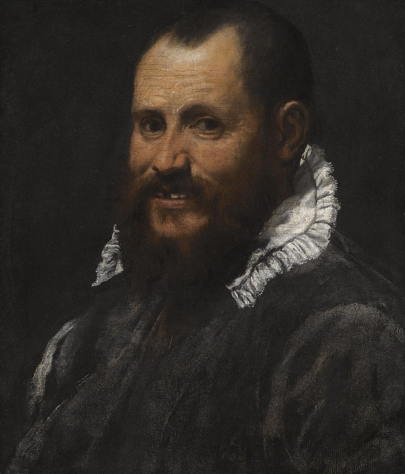 Bir erkeğin portresi, göğüs, beyaz gömlek yakasıyla - Annibale Carracci
