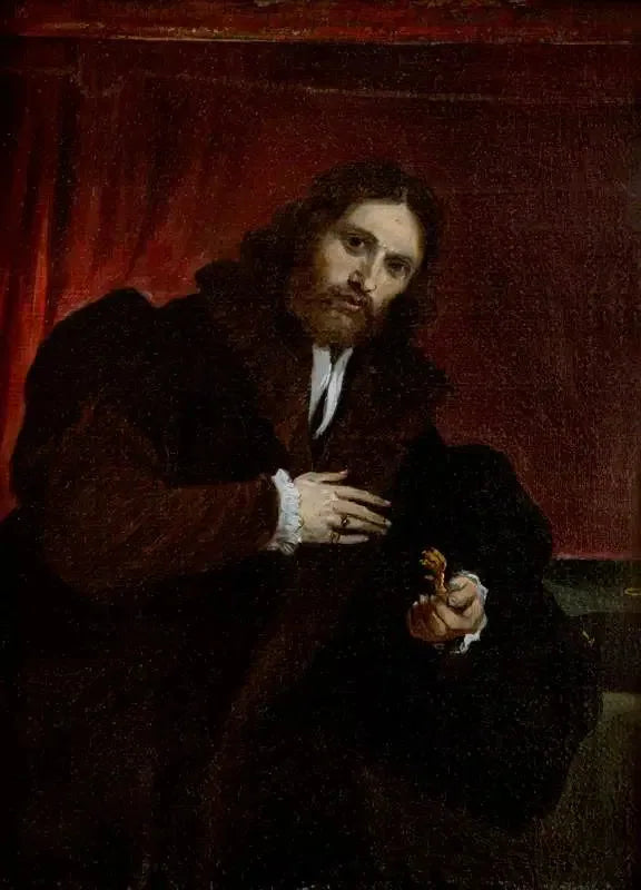 Lorenzo Lotto'ya göre bir adamın kürklü ceket içinde aslan pençesi tutarken portresi - David Teniers genç