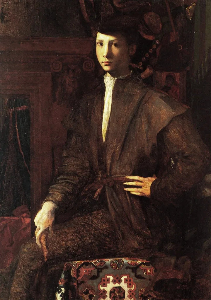 Bir Halı Üzerinde Oturan Genç Adam Portresi - Rosso Fiorentino