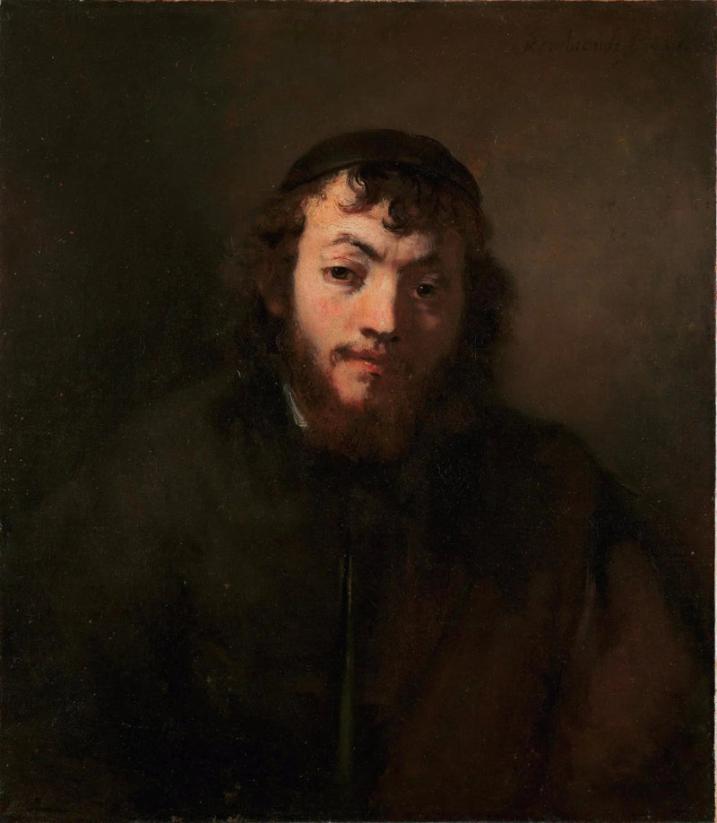 Sakallı ve fötr şapkalı genç bir adam portresi - Rembrandt