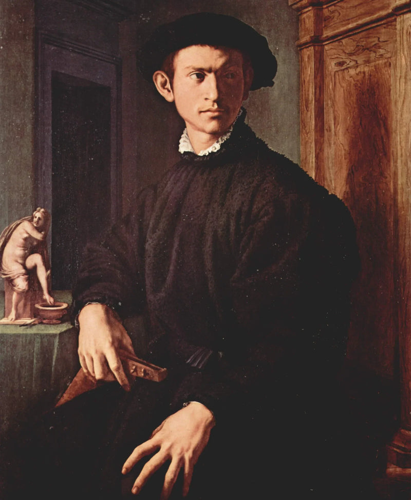 Bronzino ile genç bir adamın portresi, bir lirle