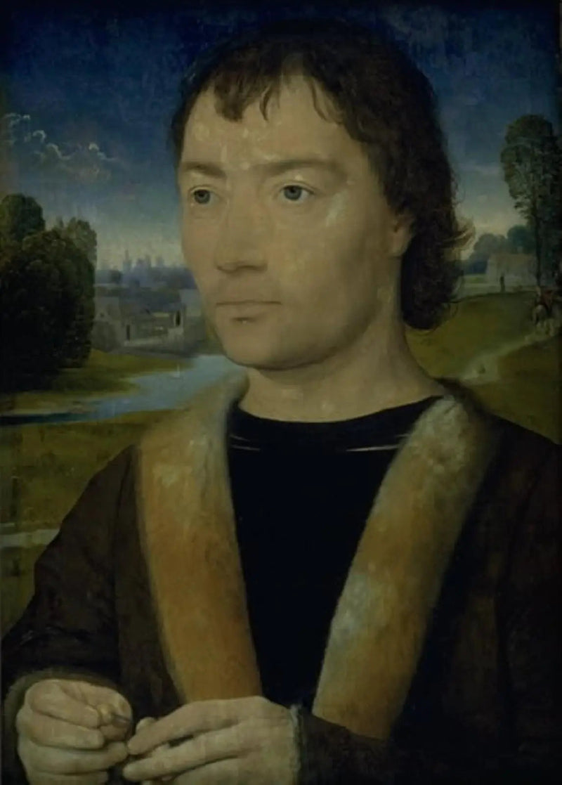 Hans Memling ile genç bir adamın portresi, bir tespih ile
