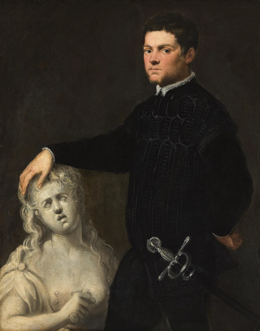 Lucrèce Heykeli ile Bir Genç Adam Portresi - Tintoret - Jacopo Tintoretto