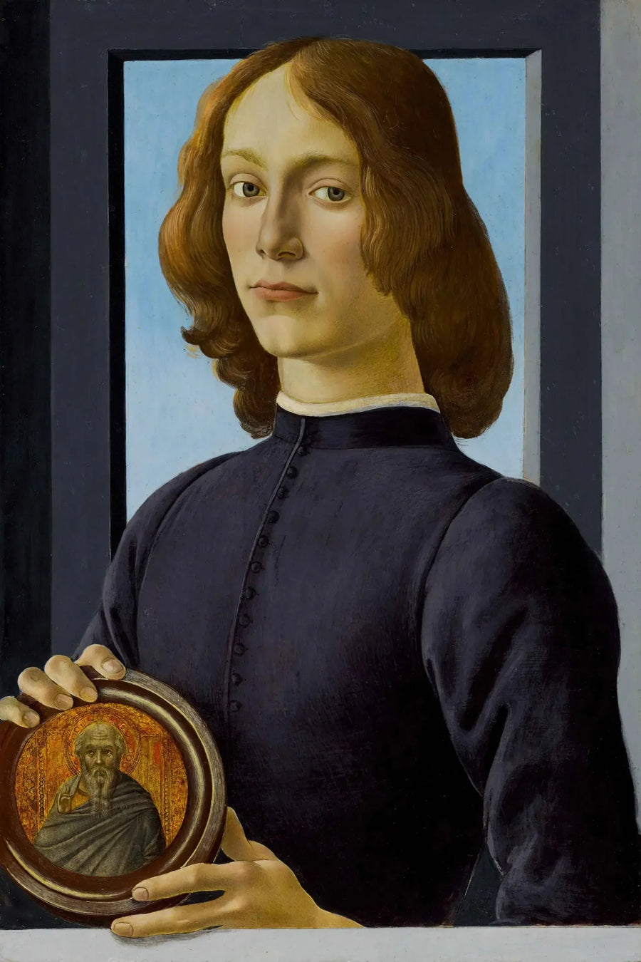 Genç Bir Adamın Bir Madalyon Tutan Portresi - Sandro Botticelli