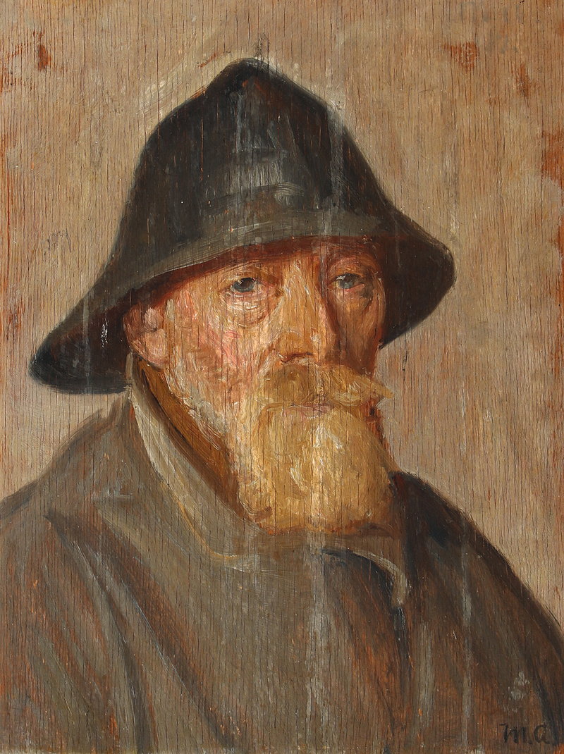 Siyah bir yağmurluk giymiş balıkçı portresi - Michael Peter Ancher