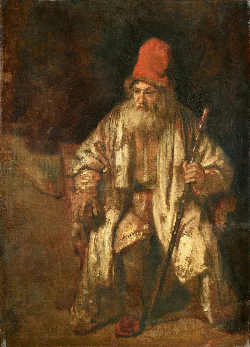 Kırmızı şapka takan oturan yaşlı bir adam portresi - Rembrandt