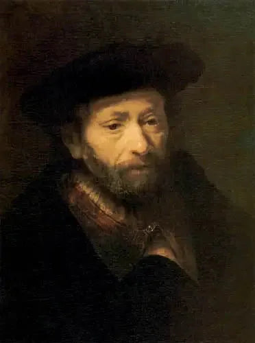 Sakallı yaşlı bir adam portresi, elini paltosunun içine sokmuş - Rembrandt