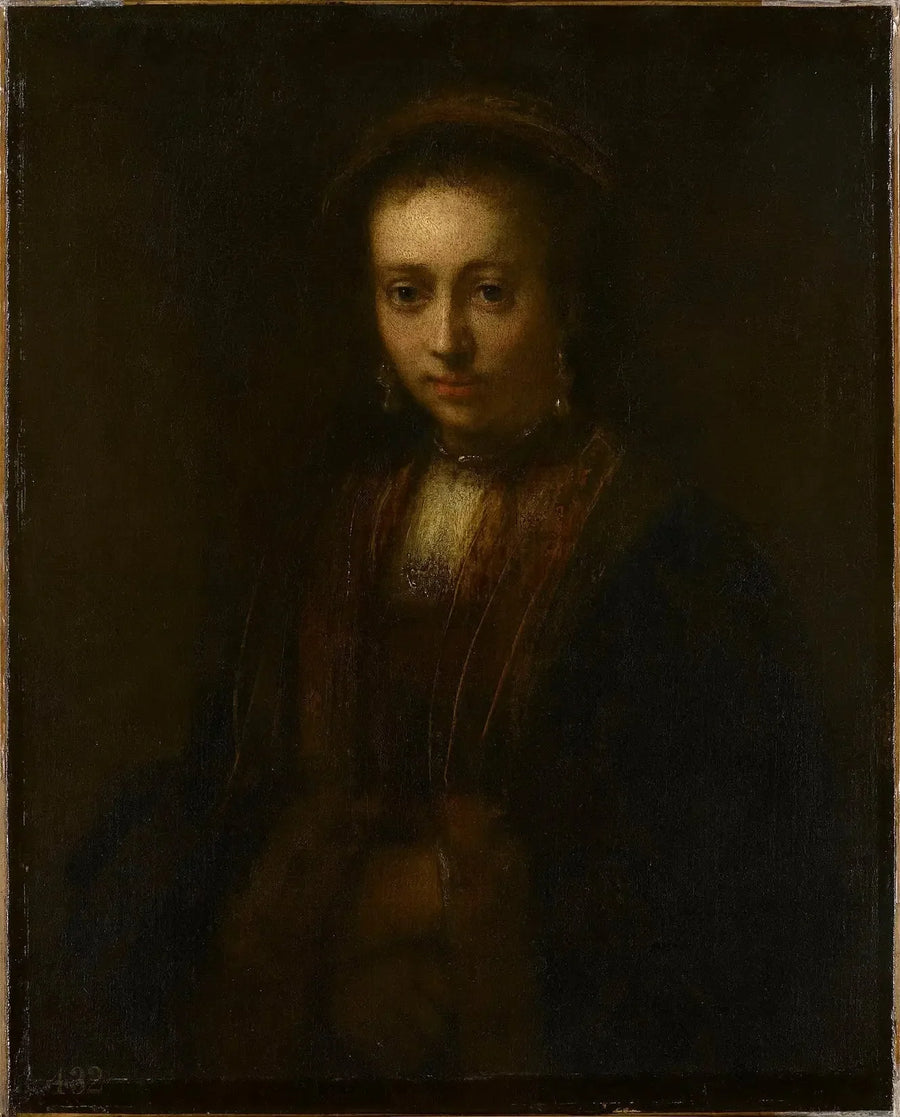 Elleri birleştirilmiş bir hanımefendinin portresi (Hedwig Łuszkowska, 1634 çiçekleri) - Rembrandt