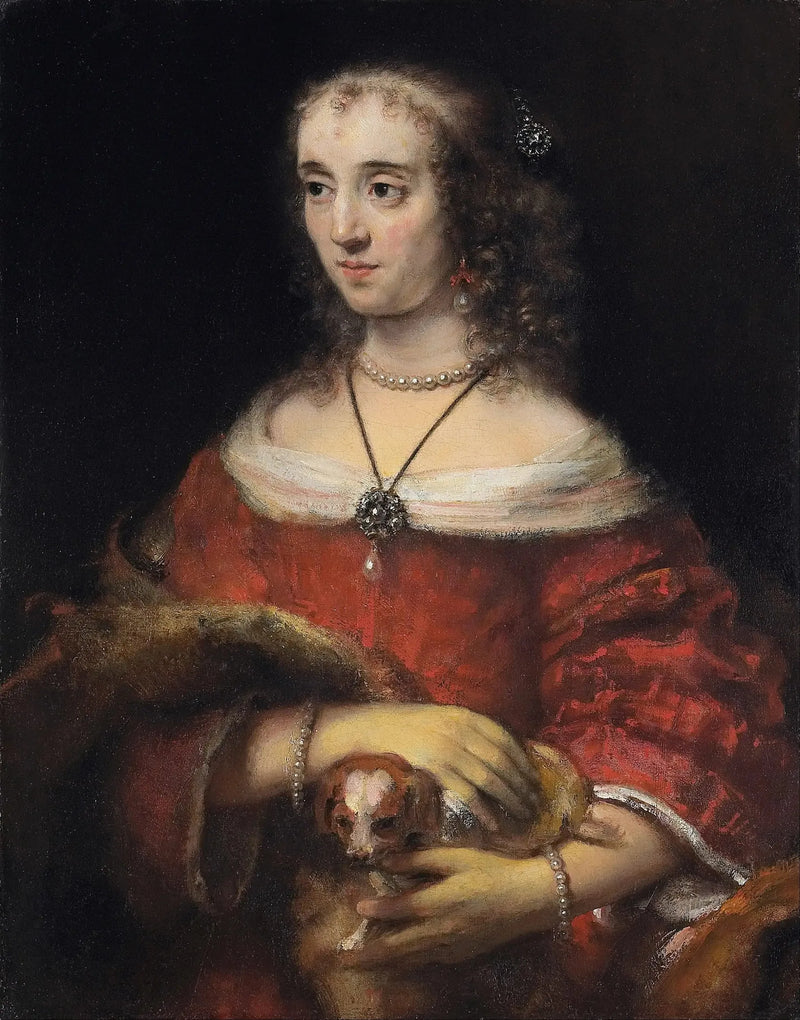 Bir köpek yavrusu ile bir hanımefendinin portresi - Rembrandt