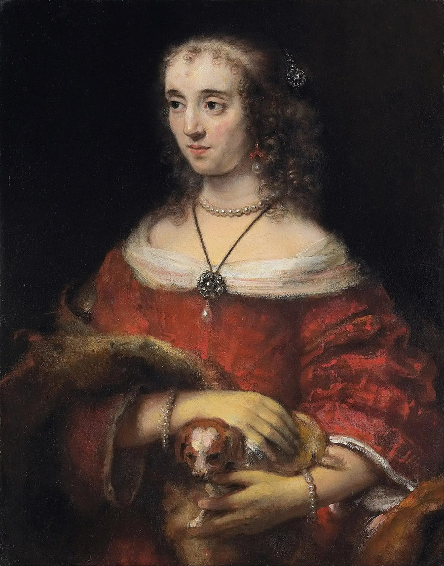 Bir köpek yavrusu ile bir hanımefendinin portresi - Rembrandt
