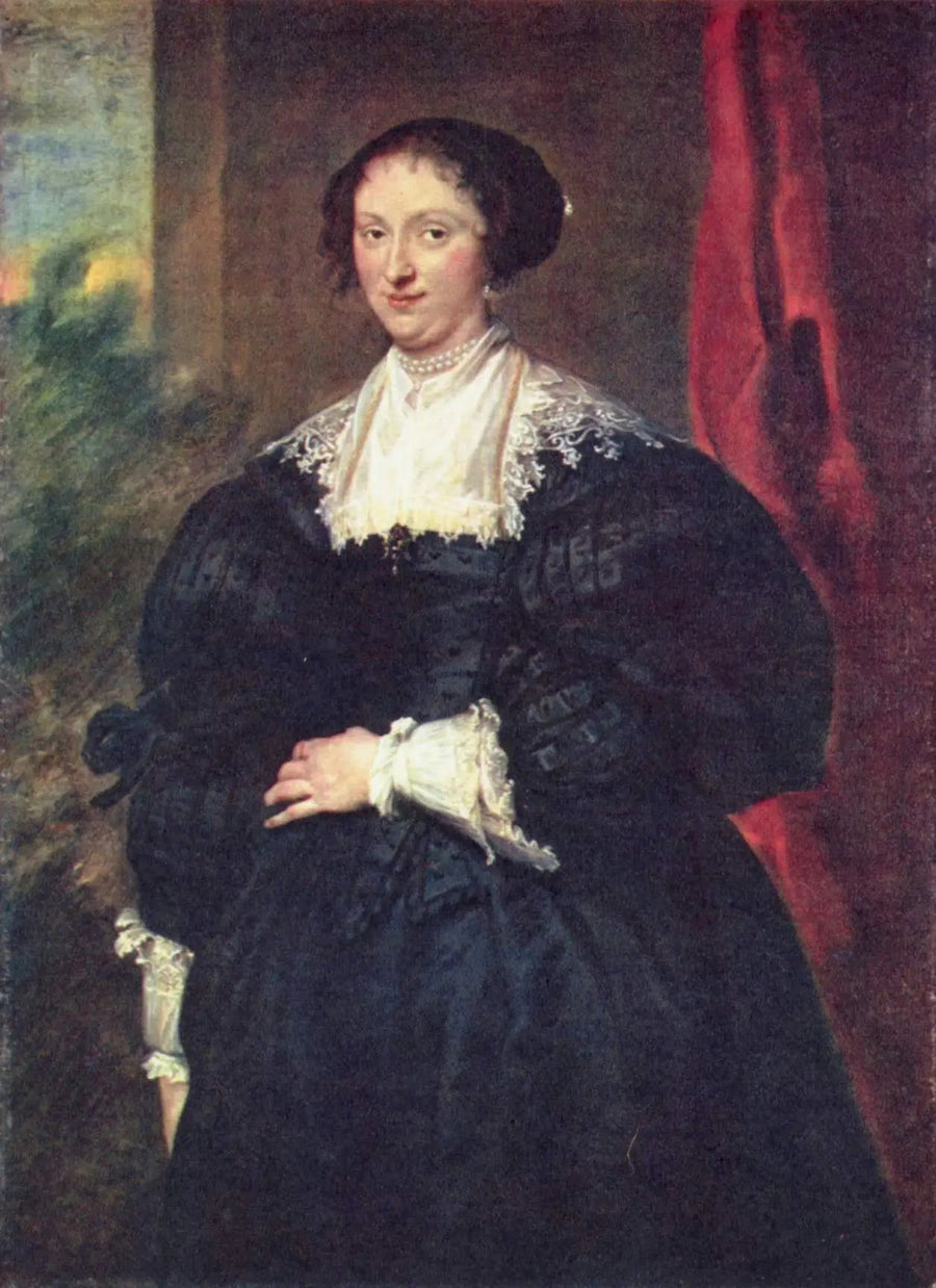 Kırmızı perde önünde siyah bir kadının portresi - Antoine van Dyck