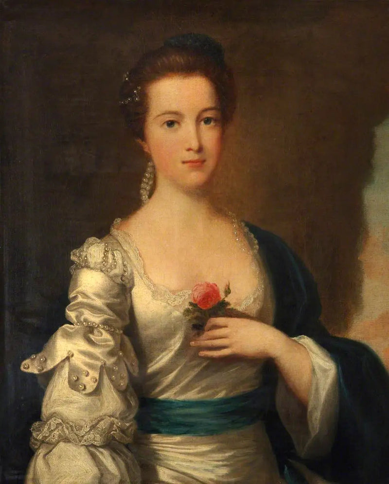 Beyaz saten elbise giymiş bir kadının portresi - Joshua Reynolds