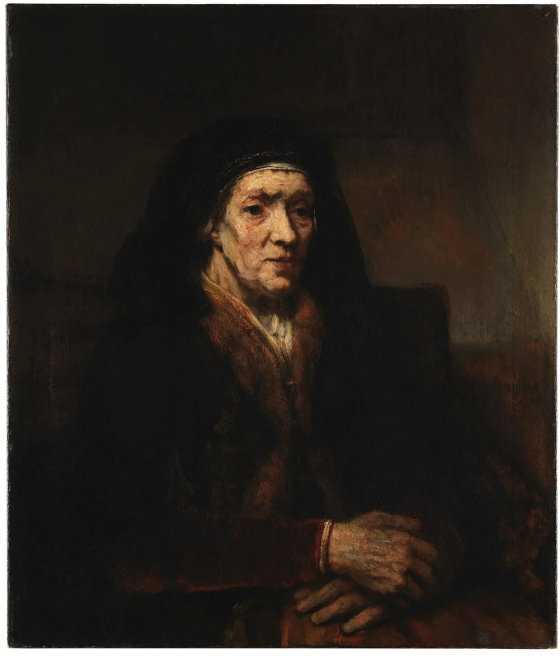 Oturan bir kadının portresi, elleri birleşmiş - Rembrandt
