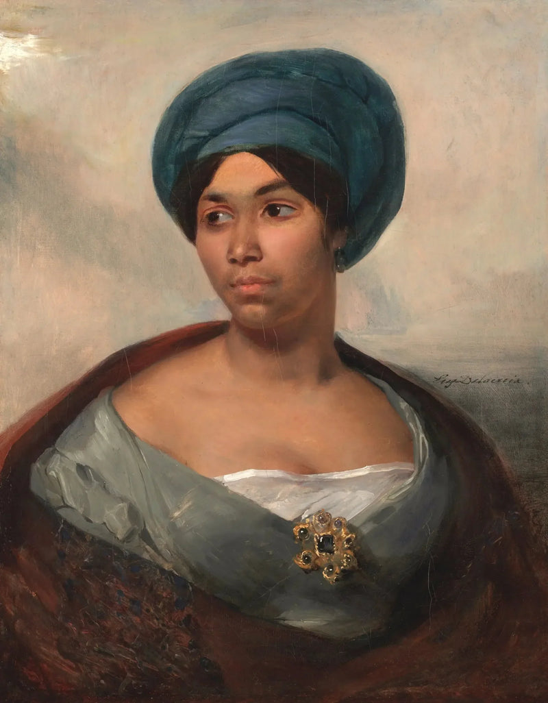 Mavi turban takmış bir kadının portresi - Eugène Delacroix