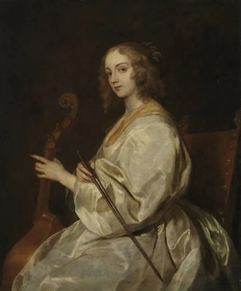 Margaret Lemon olarak tanımlanan eski bir kadın portresi, viyola da gamba çalan - Antoine van Dyck