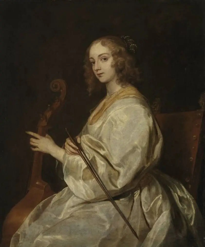 Margaret Lemon olarak tanımlanan eski bir kadın portresi, viyola da gamba çalan - Antoine van Dyck