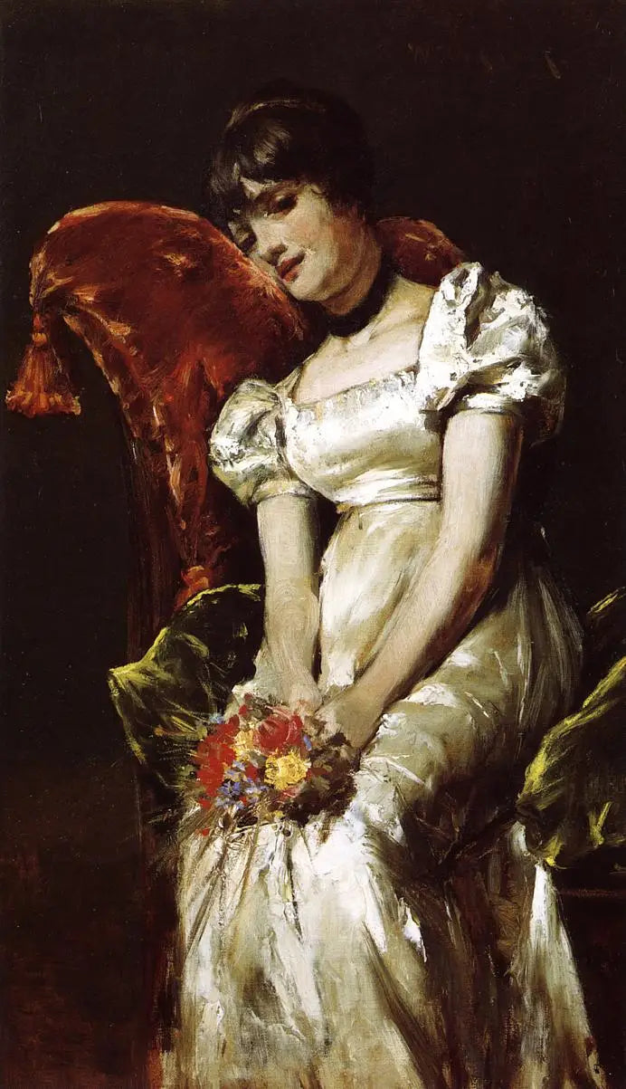 Bir çiçek buketi tutan oturan genç kız portresi - Pierre-Auguste Renoir