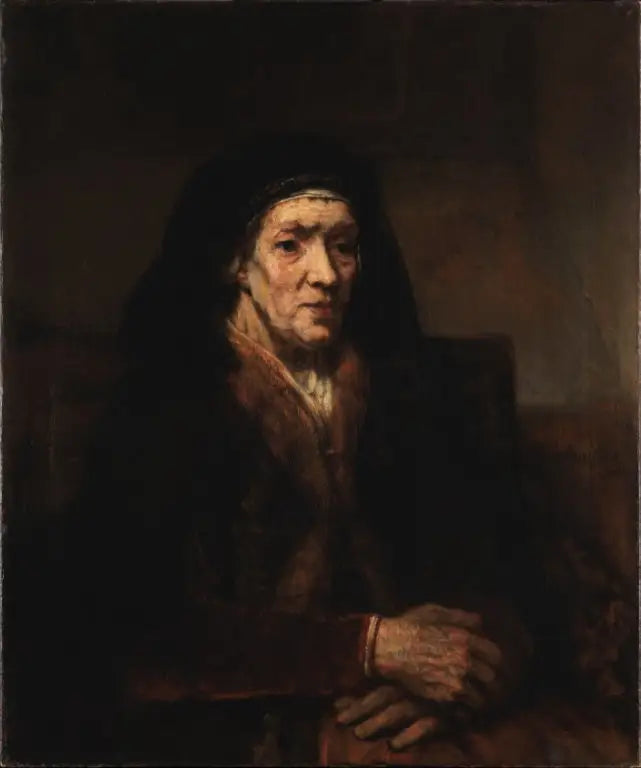 Elleri birleşmiş yaşlı bir kadının portresi - Rembrandt