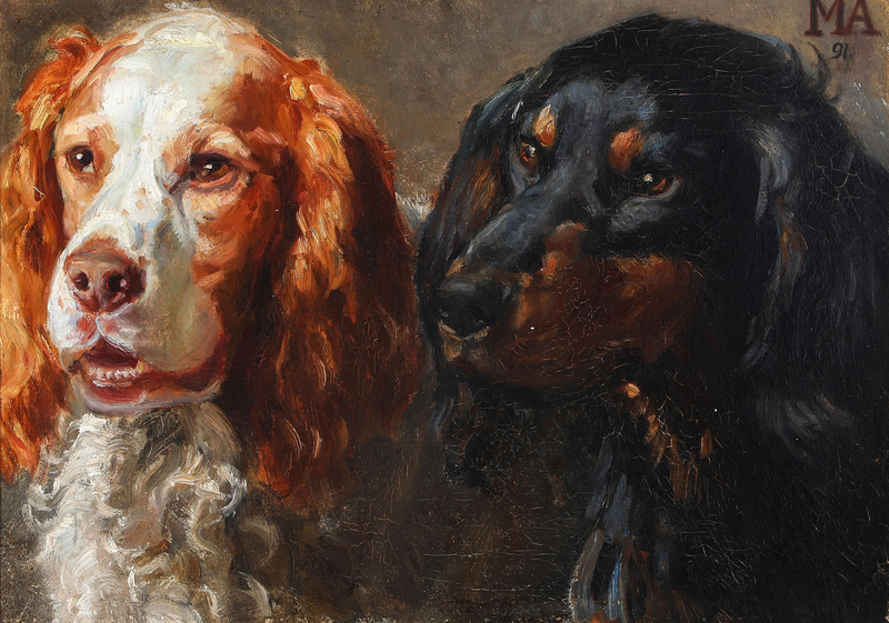 İki av köpeğinin portresi. - Michael Peter Ancher