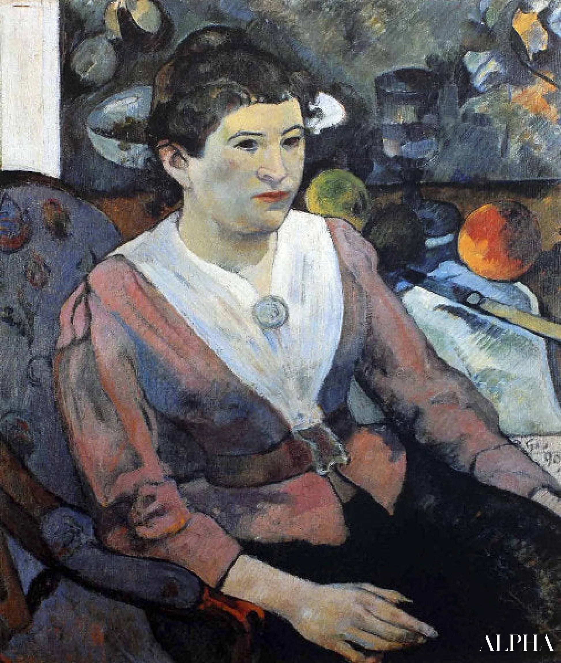 Portrait de femme à la nature morte de Cézanne - Paul Gauguin - Reproductions de tableaux et peintures haut de gamme