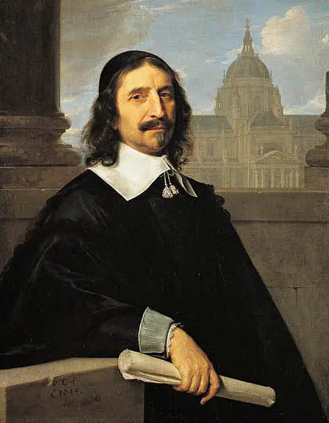Jacques Lemercier portresi, 1635 ile 1653 arasında inşa edilen Sorbonne şapelinin önünde - Philippe de Champaigne