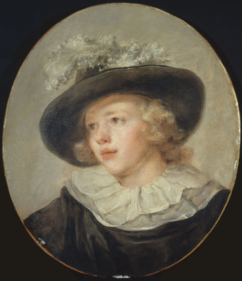 Tüylü şapka takmış genç bir oğlan portresi - Jean-Honoré Fragonard