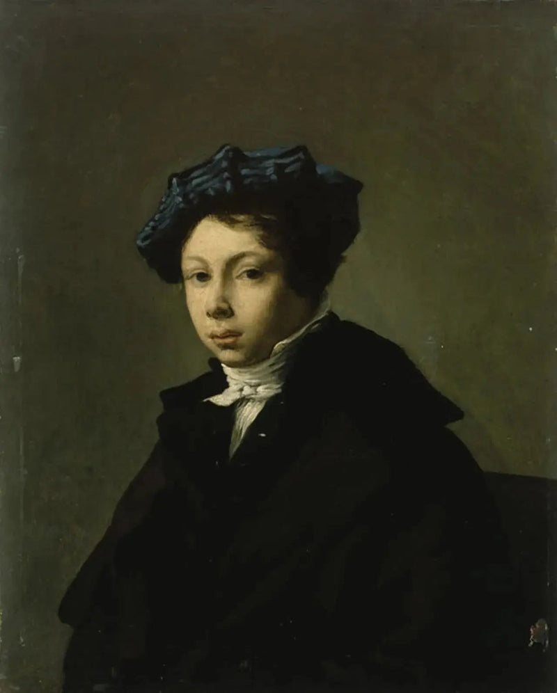 Mavi bereli genç adam portresi - Eugène Delacroix