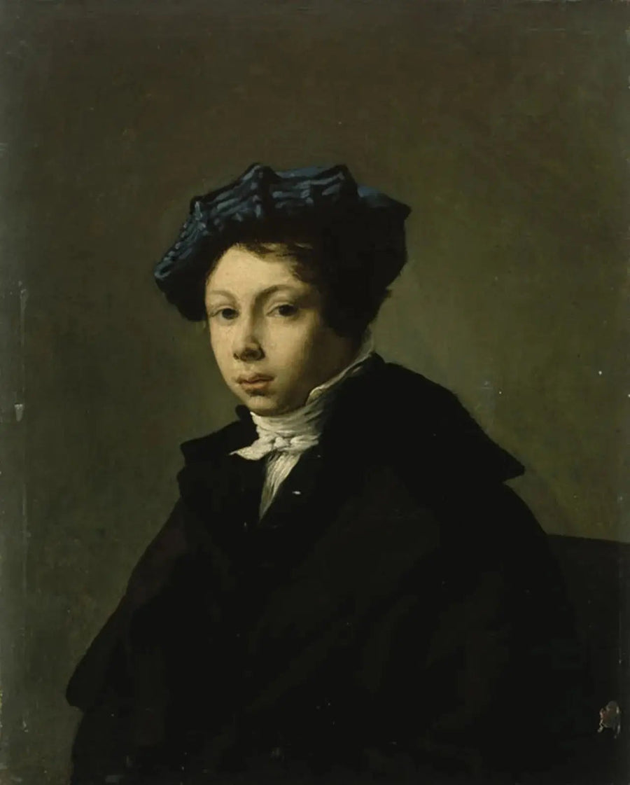 Mavi bereli genç adam portresi - Eugène Delacroix