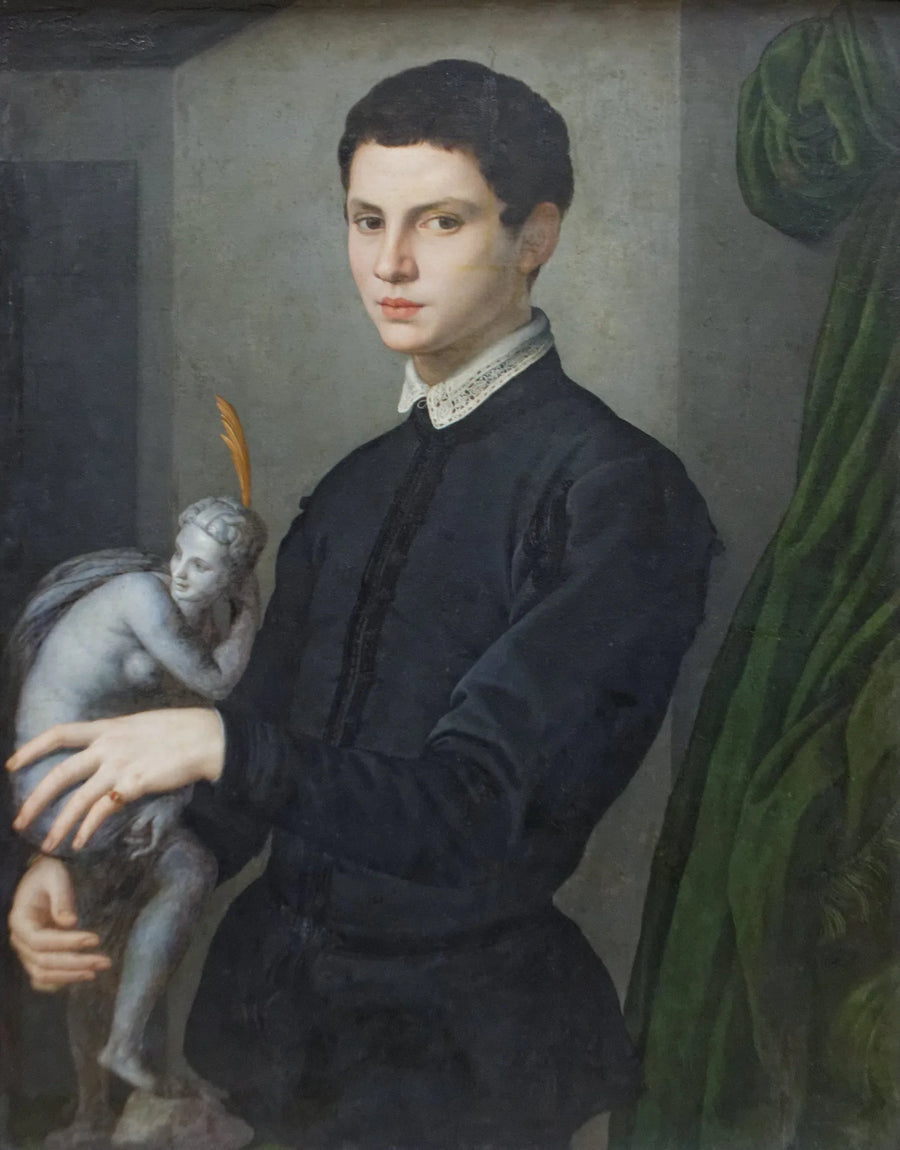 Genç bir adamın heykel tutarken portresi - Bronzino