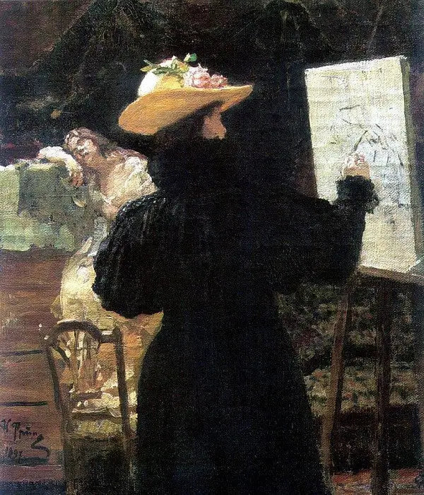 Prensese Maria Klavdievna Tenisheva'nın çalışma sırasında portresi - Ilya Repin
