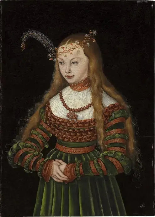 Lucas Cranach the Elder tarafından, Jean-Frédéric de Saxe'nin eşi olarak Clèves prensesi Sibylle'nin portresi