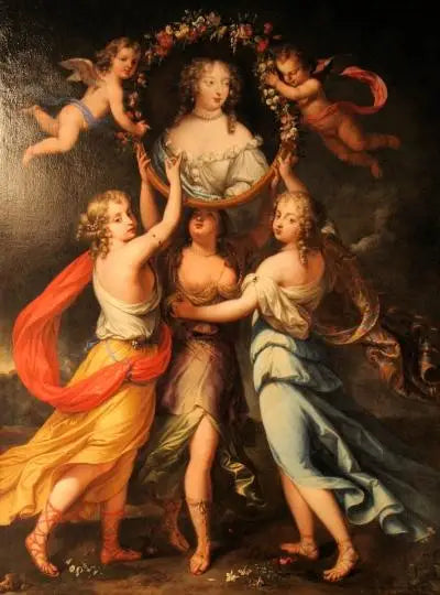 Madame de Montespan portresi, lütuflar tarafından desteklenmiş ve aşklarla taçlandırılmış - Pierre Mignard