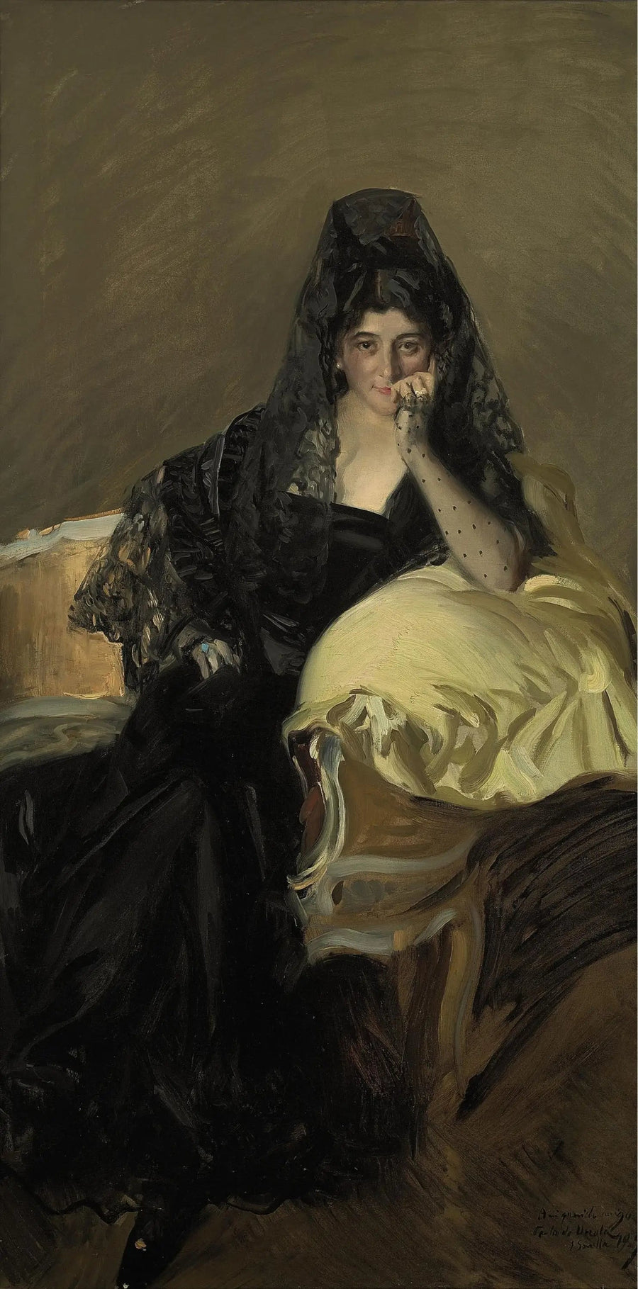 Siyah bir peçe takan Urcola Hanımı Portresi - Joaquín Sorolla