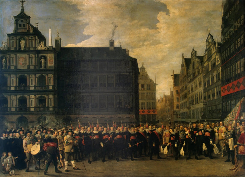 Anvers Büyük Meydanı'nda Yaylı Okçular Loncası üyelerinin portresi - David Teniers genç