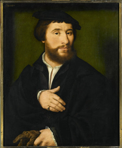 Portrait d’homme habillé de noir et tenant d’une main ses gants - Joos van Cleve - Alpha Reproduction