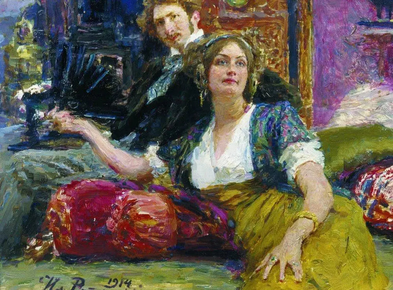 Şair, yazar, çevirmen ve oyun yazarı Sergueï Mitrofanovitch Gorodetski'nin eşiyle portresi - Ilya Repin