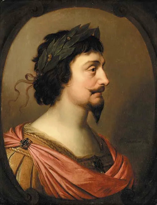 Bohemya Kralı Frédéric V'nin portresi, göğüs, profil, Roma tarzında, sahte oval kartuşta - Gerrit van Honthorst